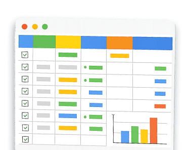 Colorful spreadsheet with rows and a bar chart
