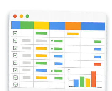 Colorful spreadsheet with rows and a bar chart